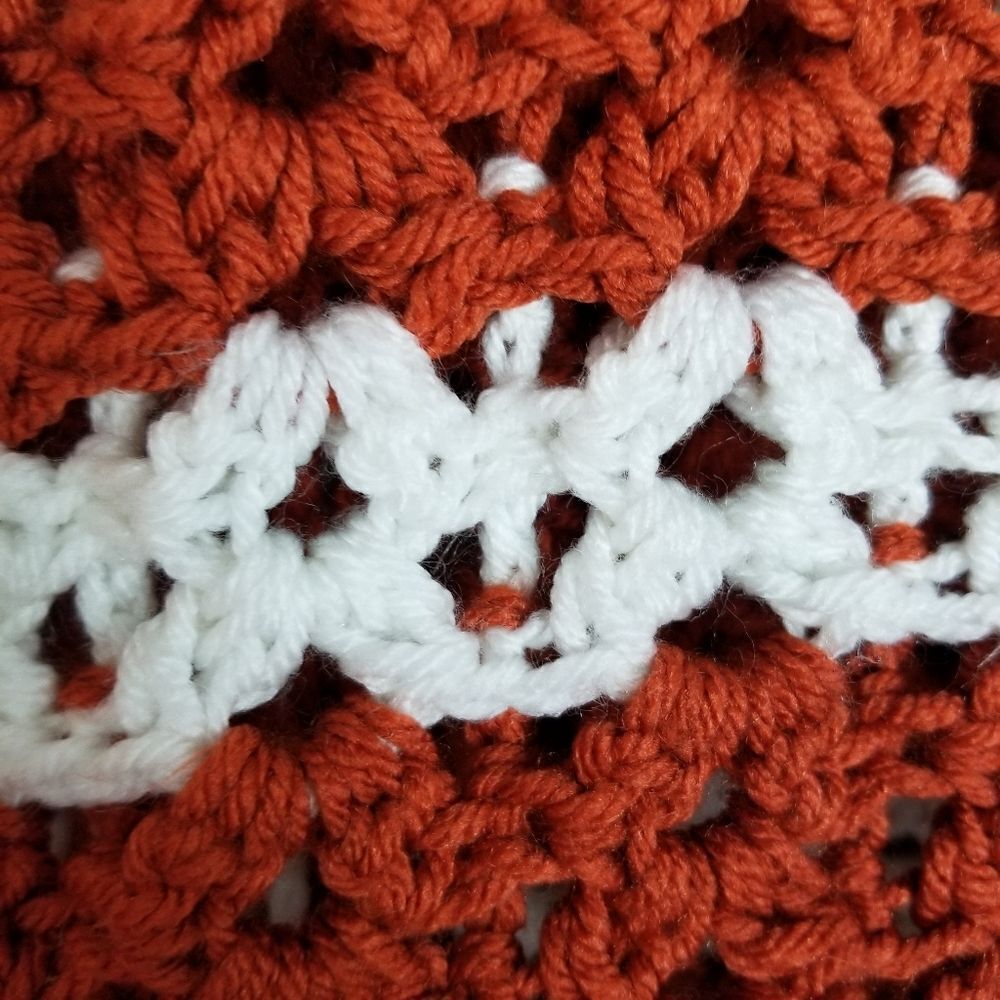 Handmade Crochet‎ Burnt Orange & White Blanket - Picture 4 of 4